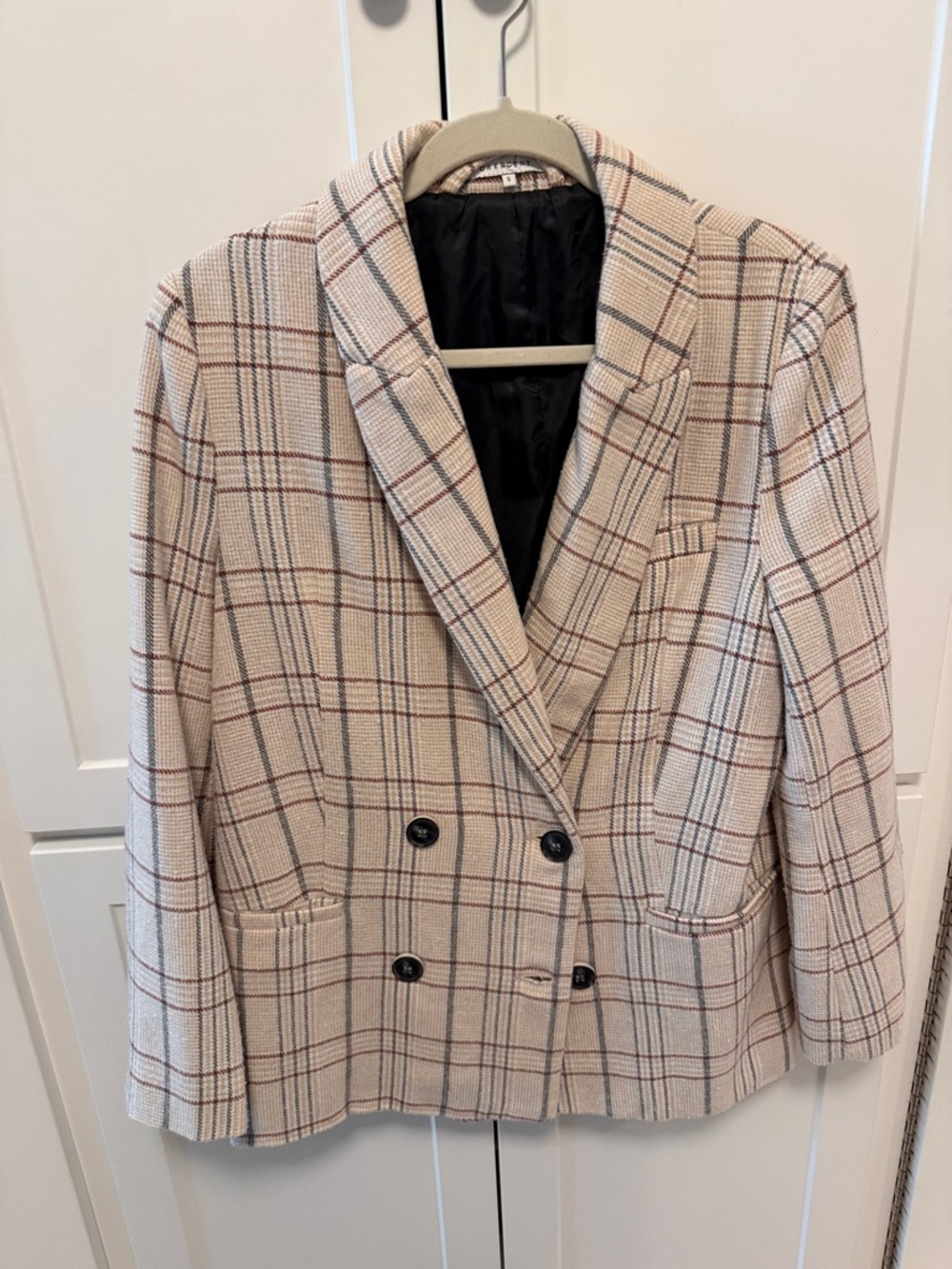 Crescent Cream Plaid Double-Breasted Blazer